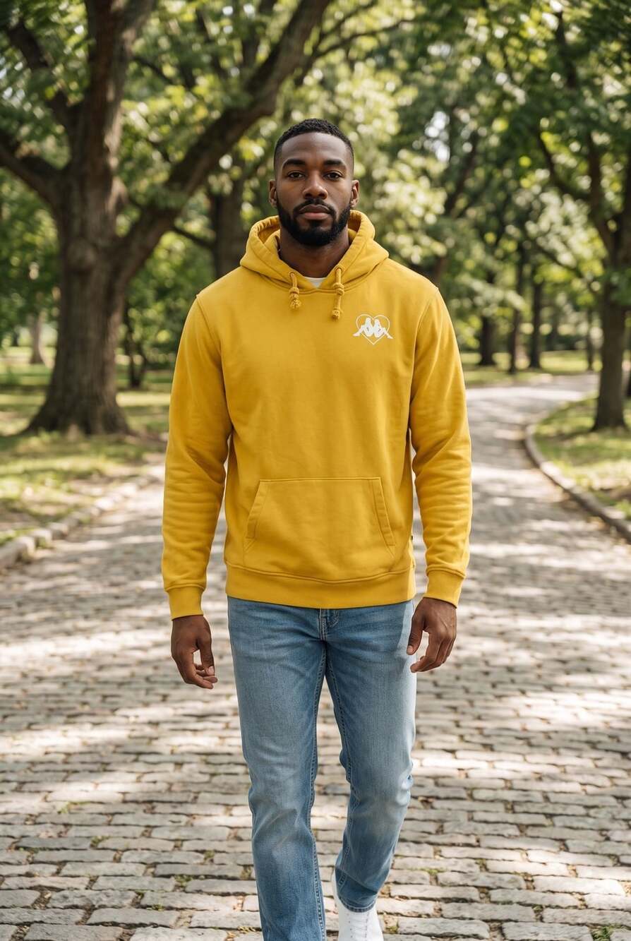 Kappa Heart Logo Hoodie Size Large Yellow Pullover Sweatshirt